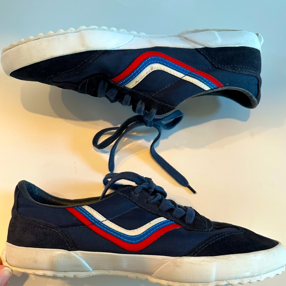 TORY BURCH SPORT Women's Blue Canvas Suede Lace Up Sneakers Shoes Size 8